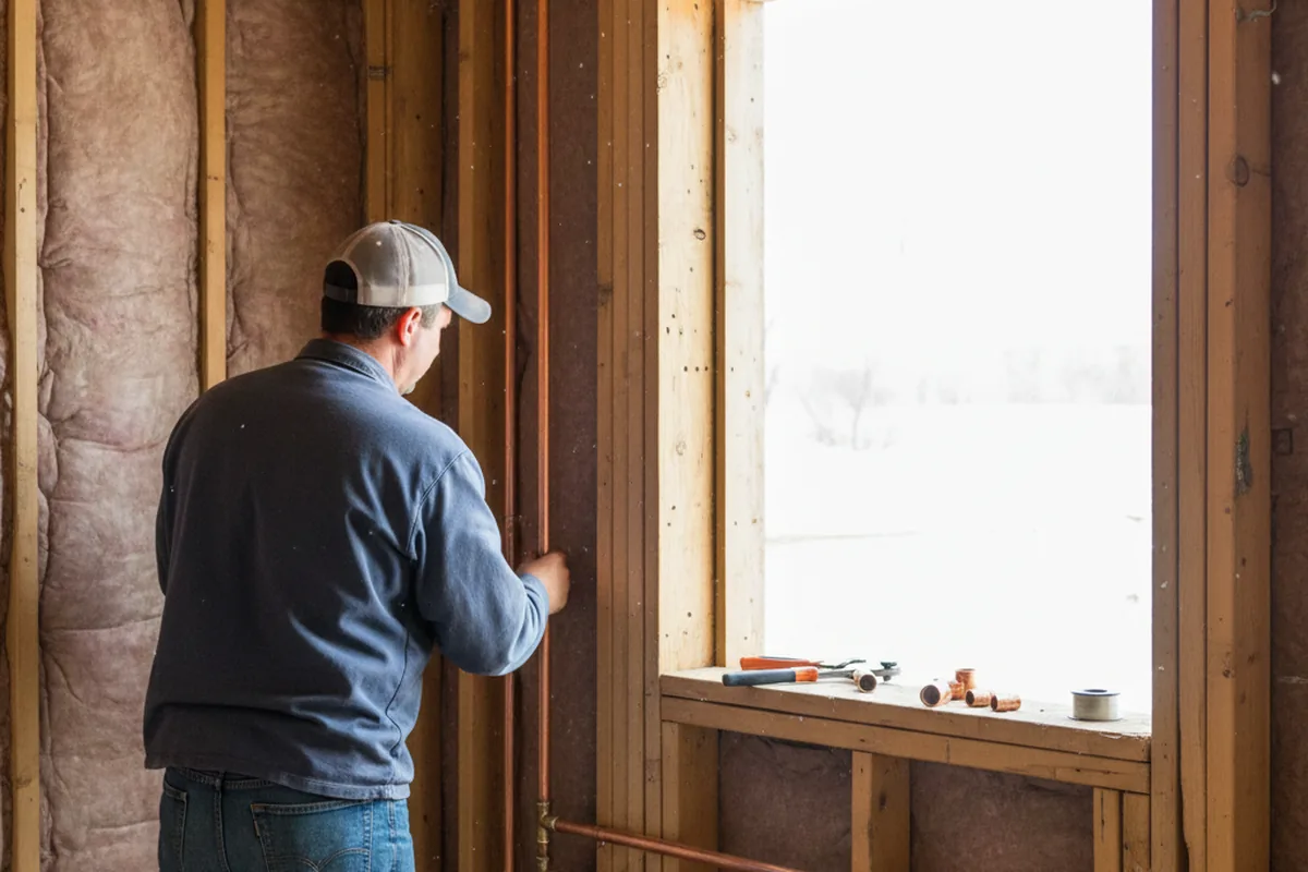 Licensed plumber running new copper supply lines in a Morrisville home